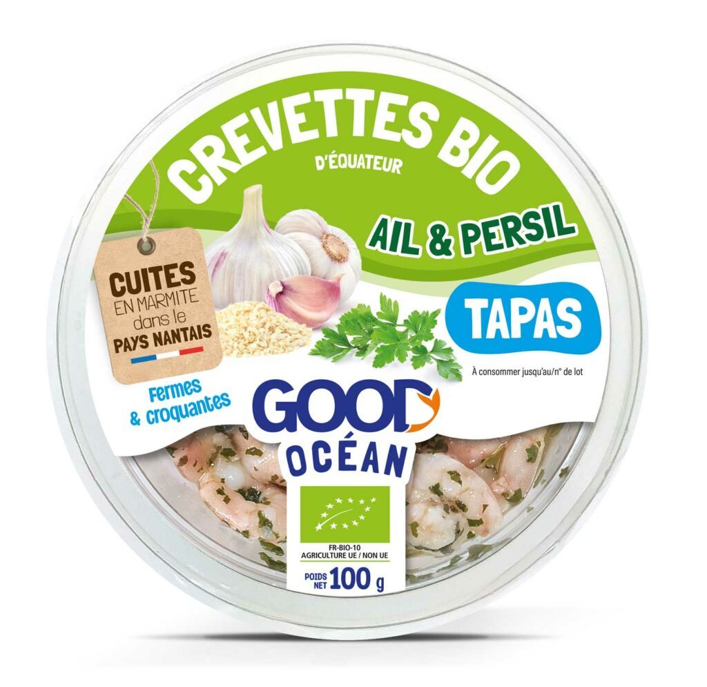 Packaging Tapas - Crevettes bio ail et persil Good Océan BIO-100 g - 2024