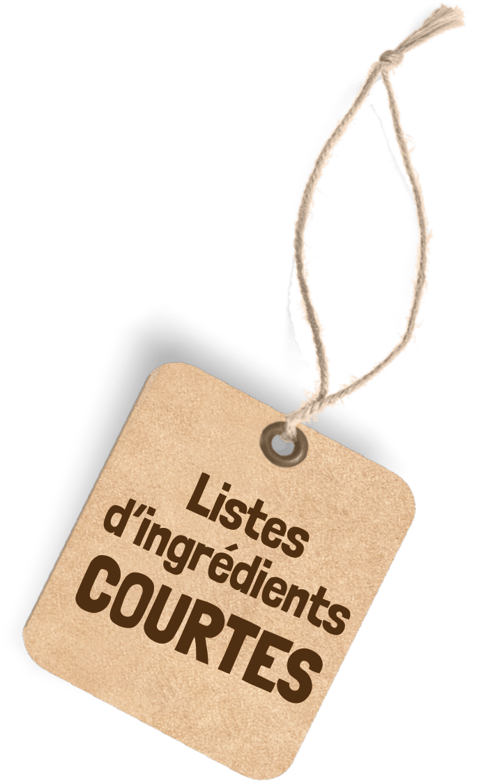 Pancarte avec description : listes d'ingrédients courtes