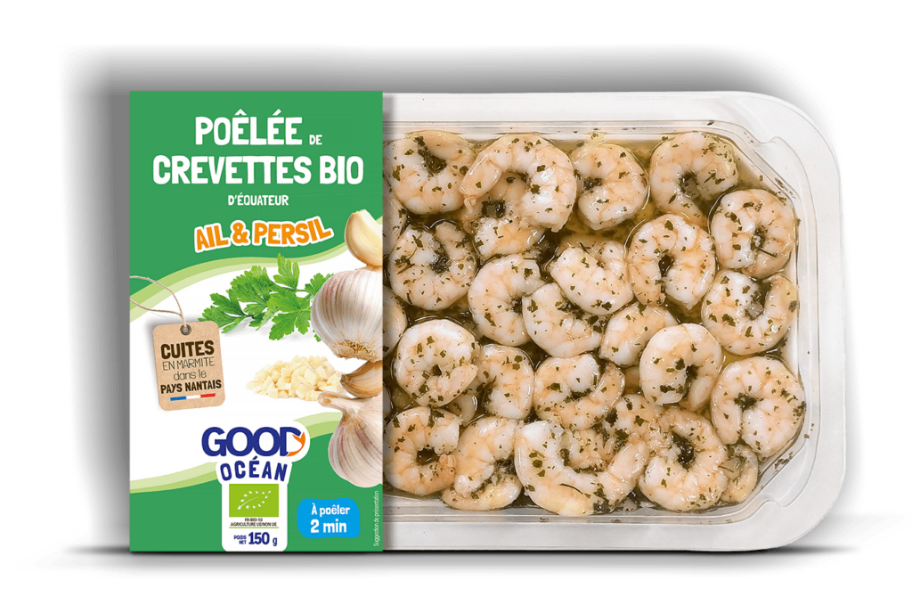 Packaging Poêlée de crevettes bio ail et persil Good Océan BIO -150 g - 2024