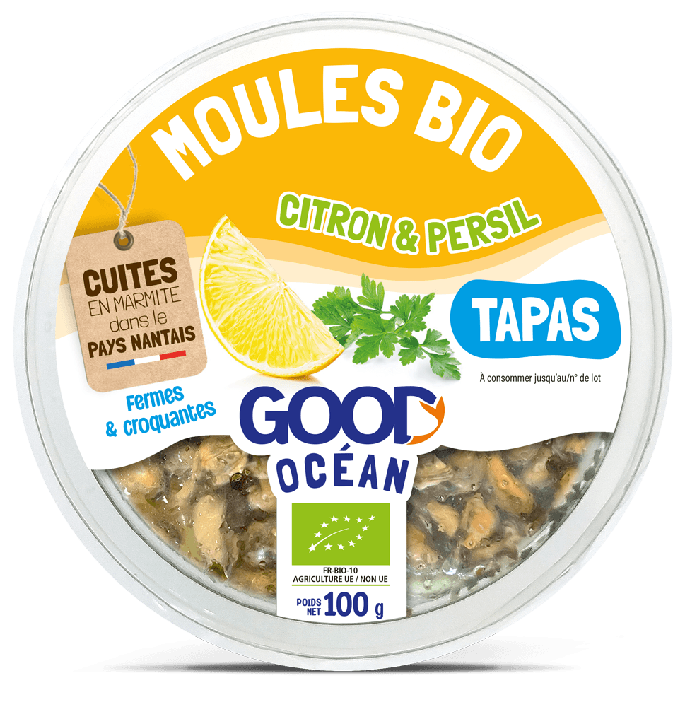 Packaging Tapas - Moules bio citron et persil Good Océan -BIO-100 g - 2024