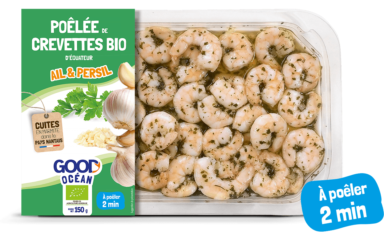 Packaging Poêlée de crevettes bio ail et persil Good Océan BIO-150 g - 2024