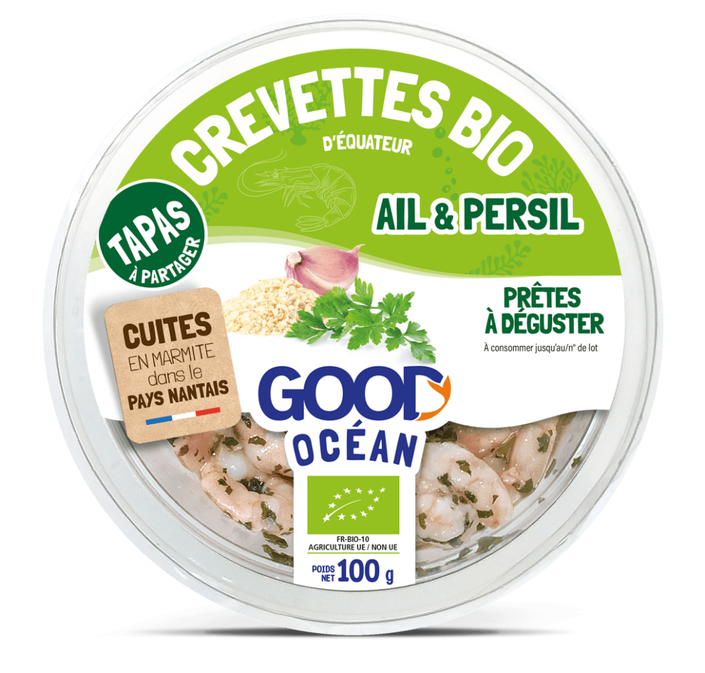 Packaging Tapas - Crevettes bio ail et persil Good Océan -BIO-100 g - 2025