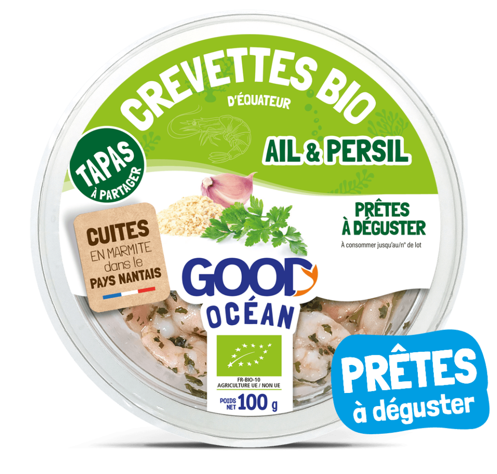 Packaging Tapas - Crevettes bio ail et persil Good Océan -BIO-100 g - 2025