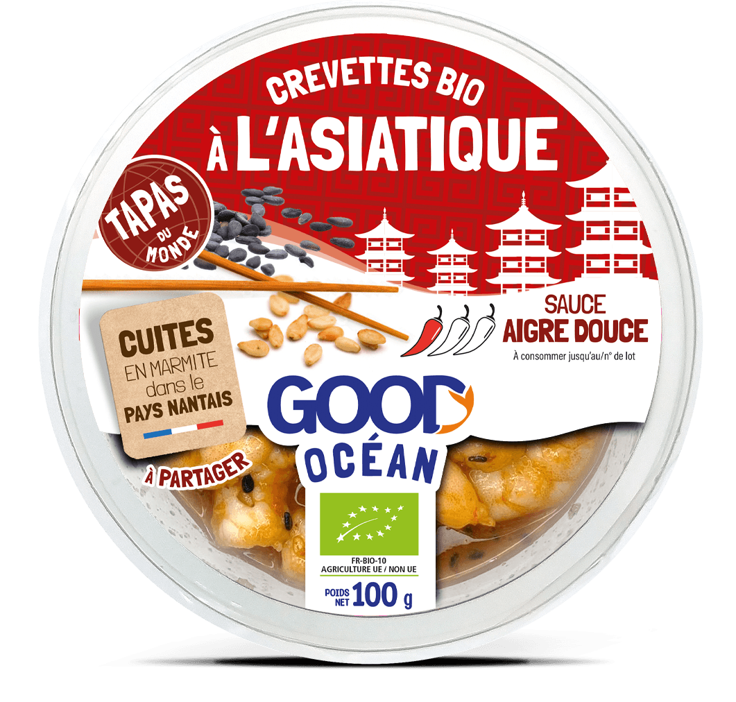 Packaging Tapas du MONDE L'ASIATIQUE - Crevettes bio sauce aigre douce Good Océan -BIO-100 g - 2025